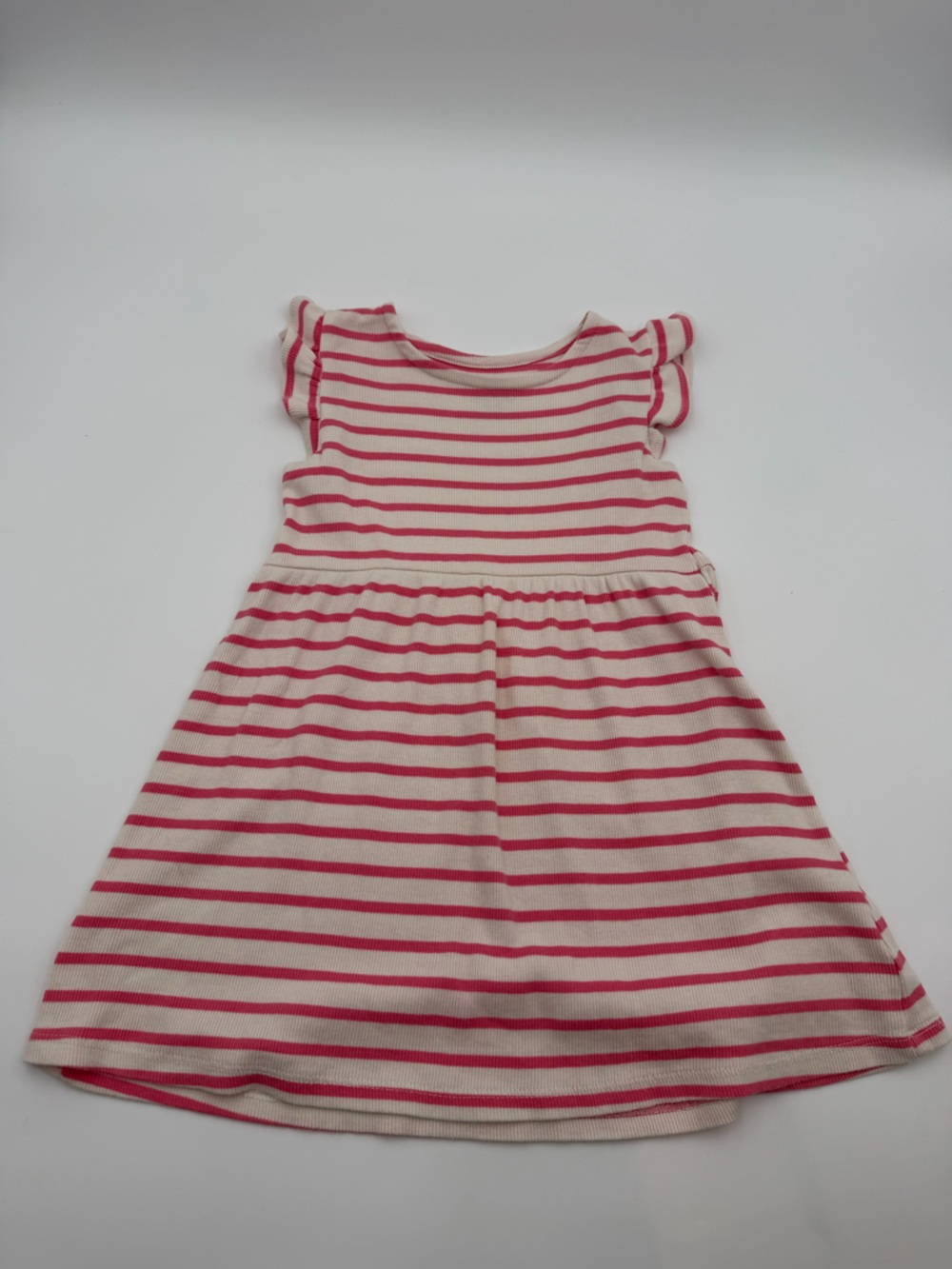H&M Pink and White Striped Flutter-Sleeve Dress